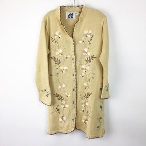 Storybook Knits Yellow Embroidered Long Sweater Cardigan Medium